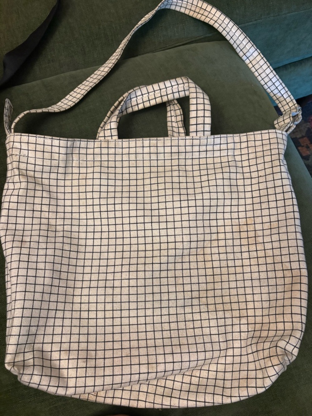BAGGU duck bag Canvas Grid Tote Bag in White and Black